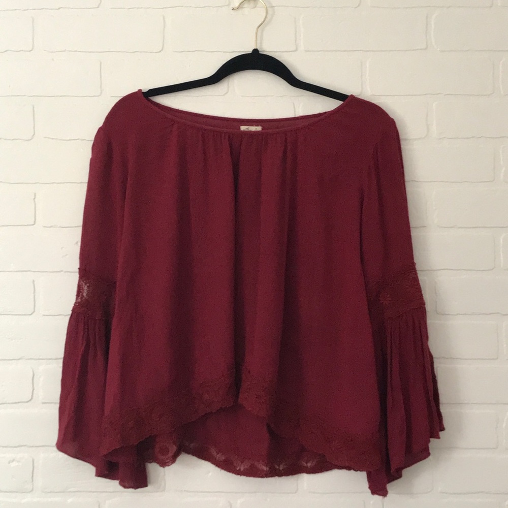 ★beautiful deep red shirt with lace★